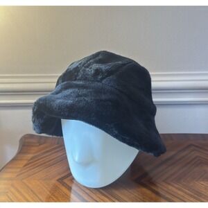 Vintage 1960s Black Mouton Fur Cloche Bucket Hat Union Made Womens Winter Tag ON